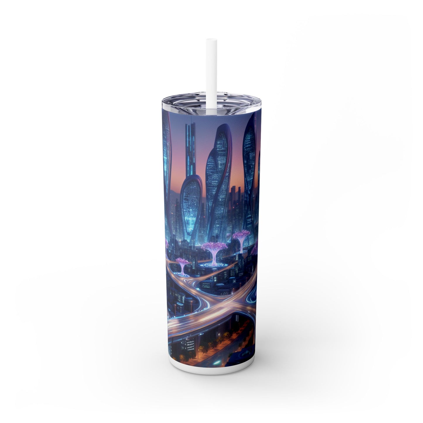 "City of Tomorrow: Nature and Technology Intertwined" - The Alien Maars® Skinny Tumbler with Straw 20oz