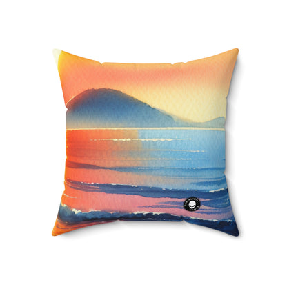 "Sunrise at the Beach" - The Alien Spun Polyester Square Pillow Watercolor Painting