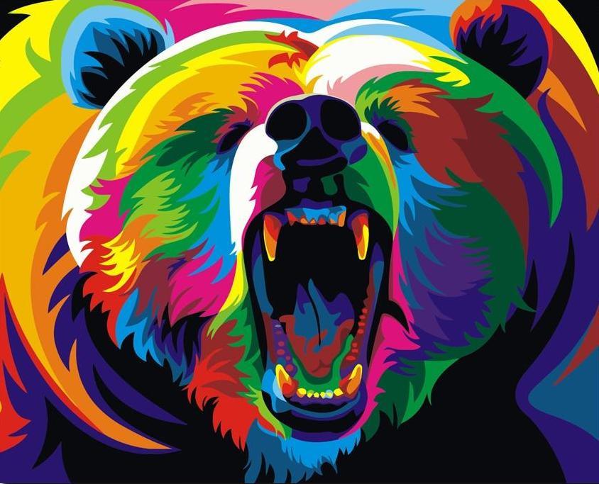 The Roaring Bear In Neon Colors  Painting By Numbers Kit