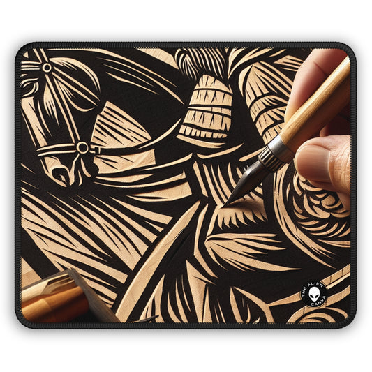 "Enchanting Shadows: A Woodcut Print of the Dancing Northern Lights" - The Alien Gaming Mouse Pad Woodcut Printing