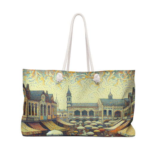 "Dots of Paradise : capturer un paysage de plage ensoleillé avec le pointillisme" - The Alien Weekender Bag Pointillism