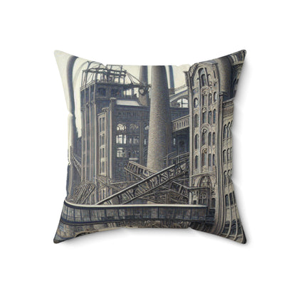 "Urban Precision: Modern Cityscape in the Style of Precisionism"- The Alien Spun Polyester Square Pillow Precisionism