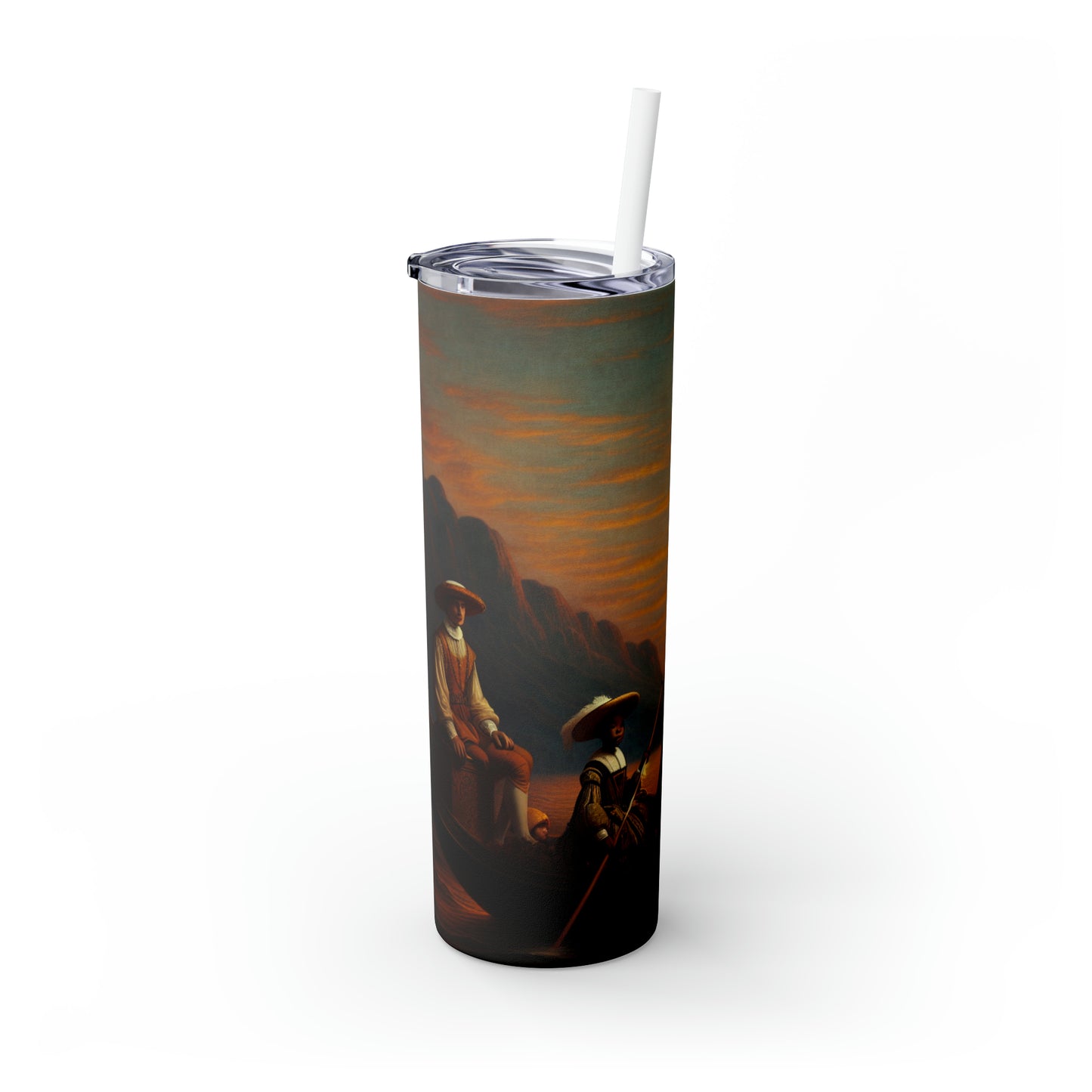 "Golden Twilight in the Italian Gondola" - The Alien Maars® Skinny Tumbler with Straw 20oz Renaissance Art Style