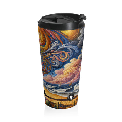 "Oasis Illusion: An Immersive Hyperrealistic Experience" - The Alien Stainless Steel Travel Mug Hyperrealism