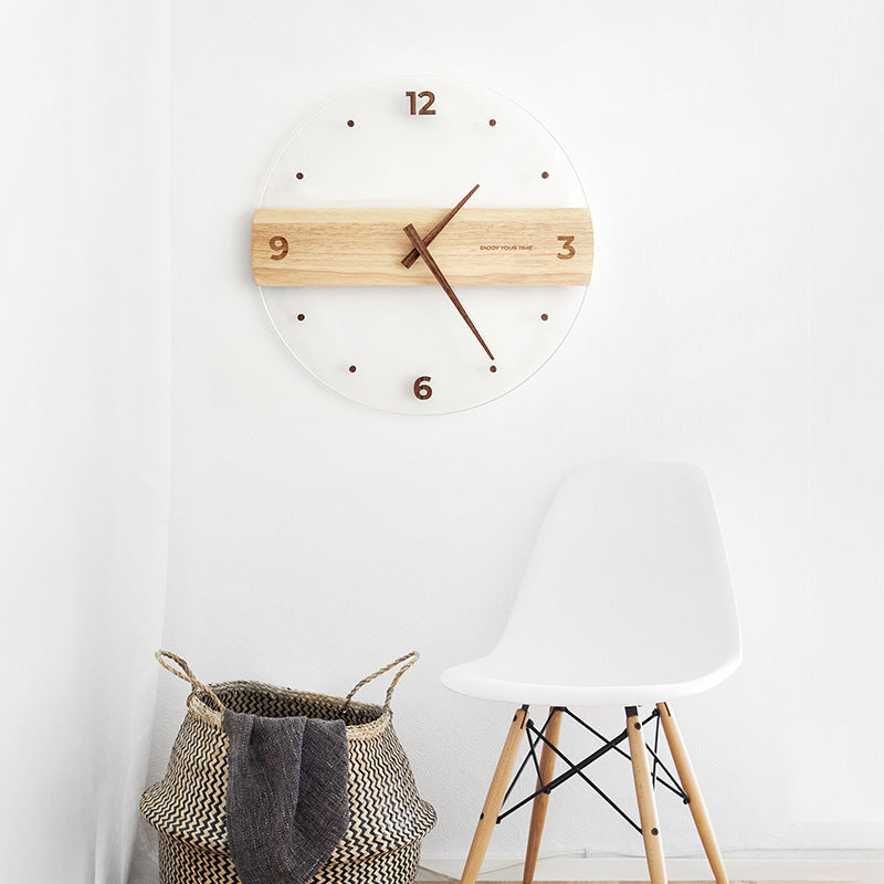 Reloj de pared de vidrio acrílico de madera maciza, decoración para el hogar y la sala de estar