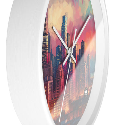 "Dusky Reflections: City Skyline at Sunset" - The Alien Wall Clock