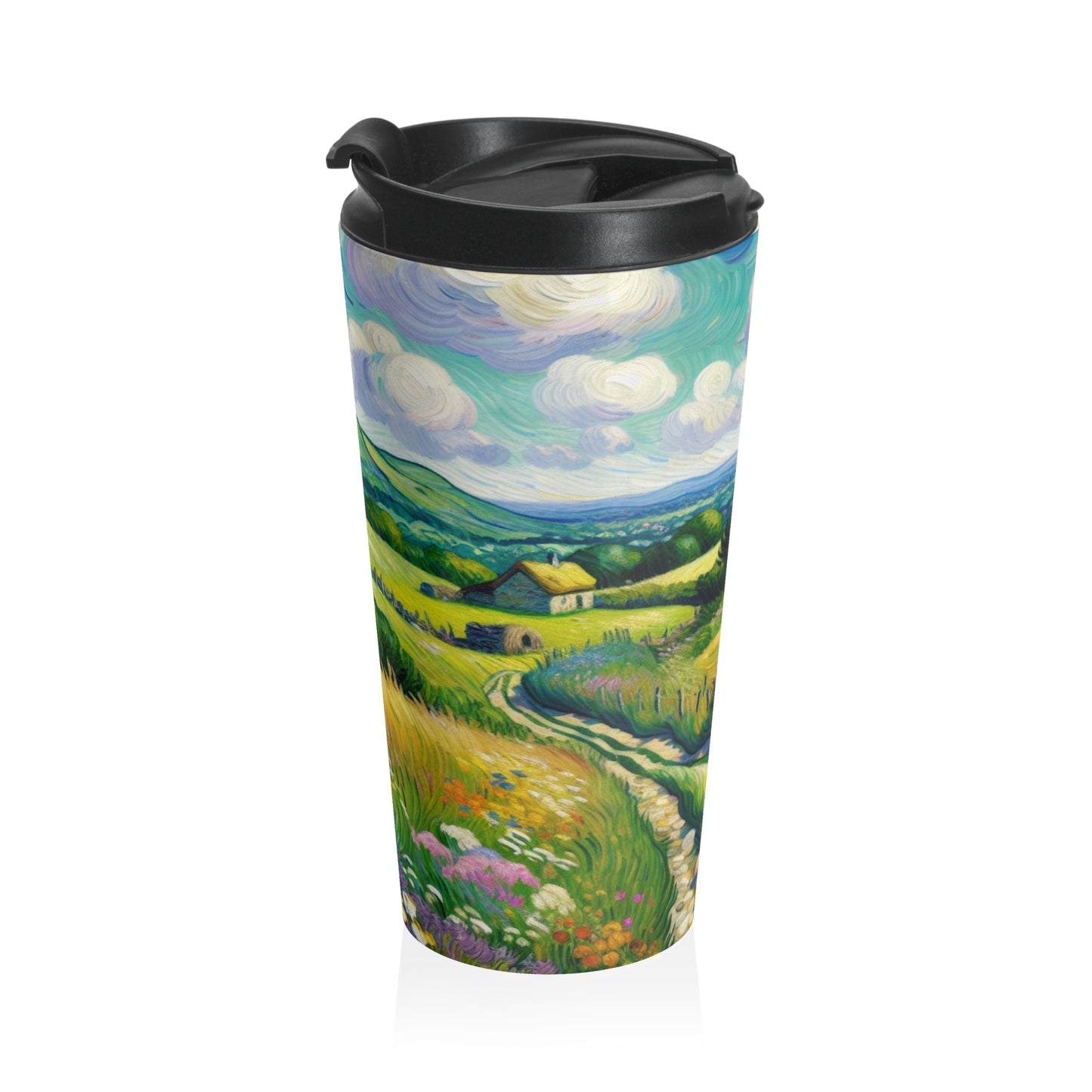 "Mystical Morning: A Post-Impressionist Journey into a Vibrant Dawn" - The Alien Stainless Steel Travel Mug Post-Impressionism