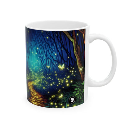 "Bosque Encantado: Resplandor Nocturno" - Taza de Cerámica Extraterrestre 11oz