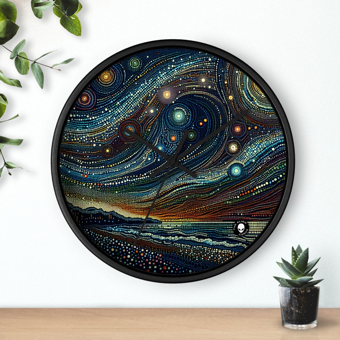 "Starry Dots: A Celestial Mosaic" - El puntillismo del reloj de pared alienígena