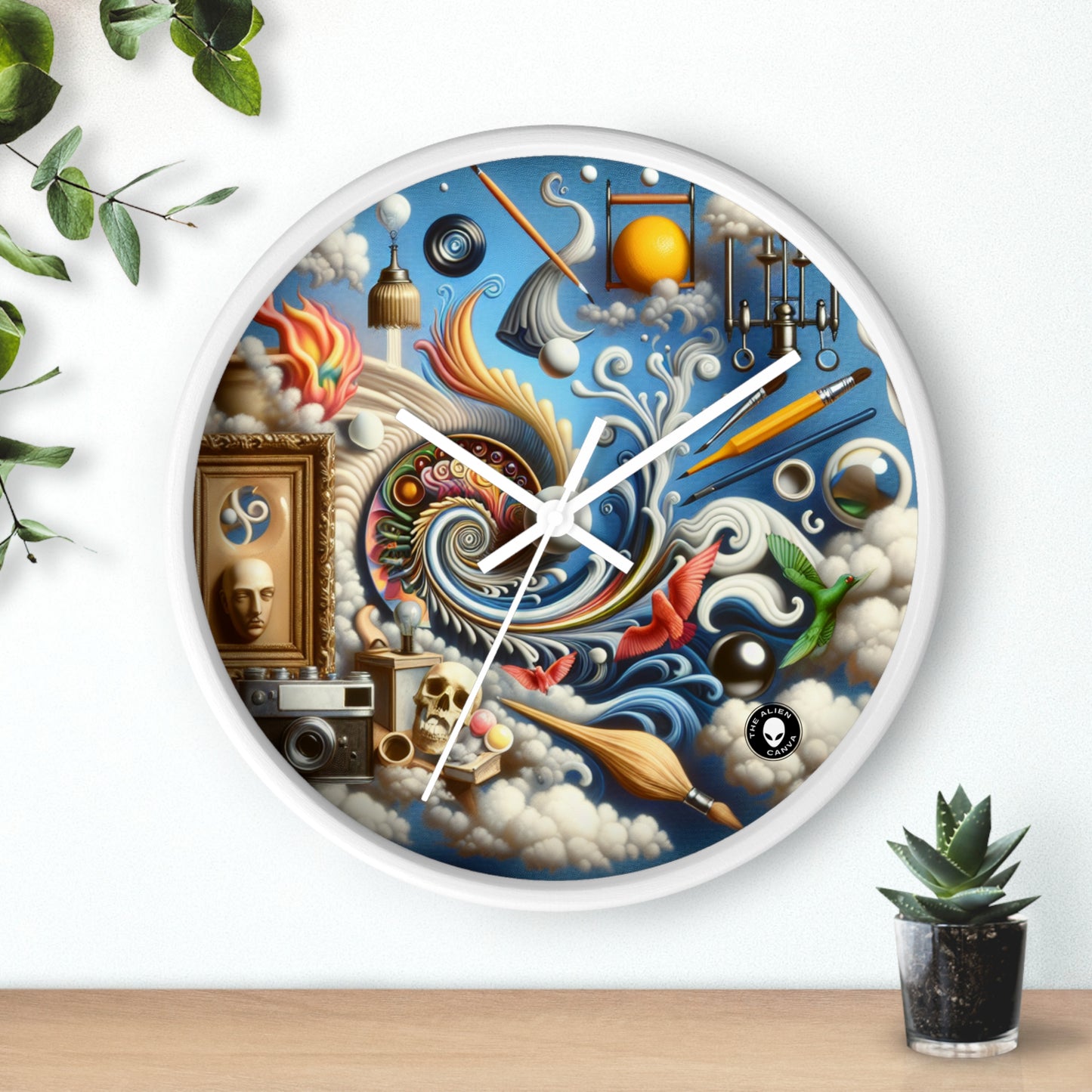 "Fusion temporelle : paysage surréaliste" - Le surréalisme de l'horloge murale extraterrestre