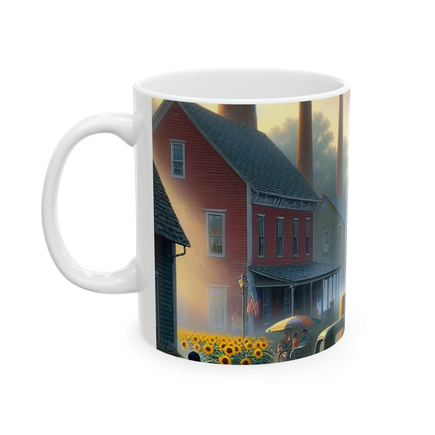 "Harvest Tranquility: A Midwest Farm Scene" - The Alien Ceramic Mug 11oz Regionalism