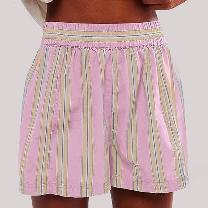 Pantalones cortos con estampado de rayas Y2K, pantalones de playa elásticos a la moda de verano con bolsillos, ropa para mujer