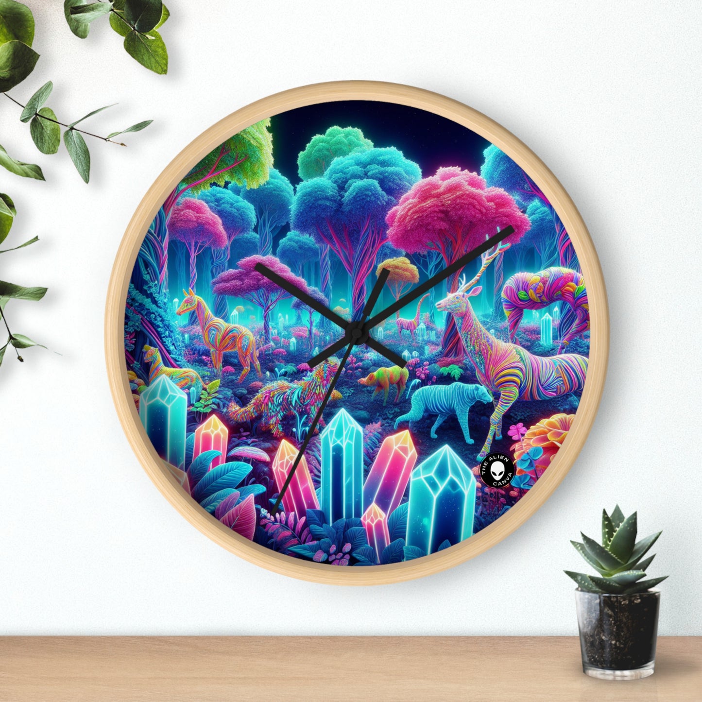 "Glowing Enchantment: Neon Forest" - The Alien Wall Clock