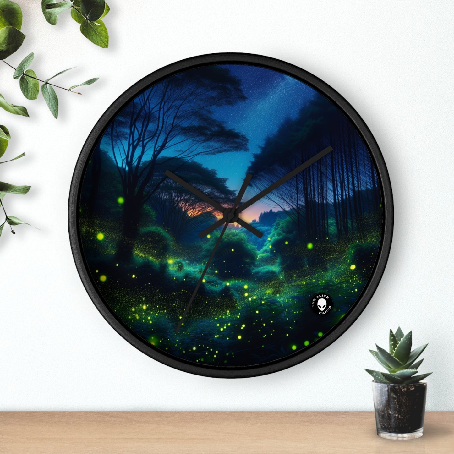 "Noche encantada: Luciérnagas en el bosque" - El reloj de pared extraterrestre