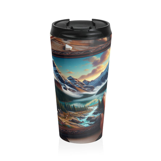 "The Mosaic Portrait: Unveiling Photorealism Through Fragmented Beauty" - The Alien Stainless Steel Travel Mug Photorealism