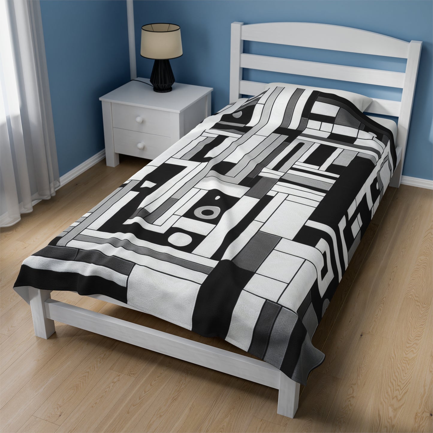 "De Stijl in Black and White" - The Alien Velveteen Plush Blanket De Stijl Style