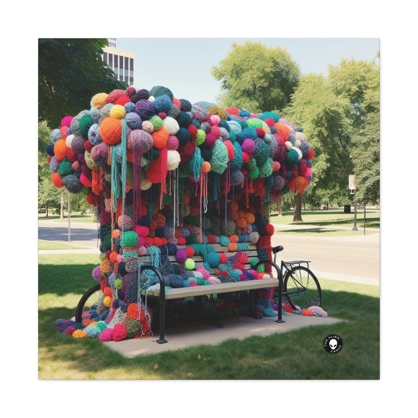 "Whimsical Wonders: Yarn-Bombing the Cityscape" - The Alien Canva Yarn Bombing (Fiber Art)