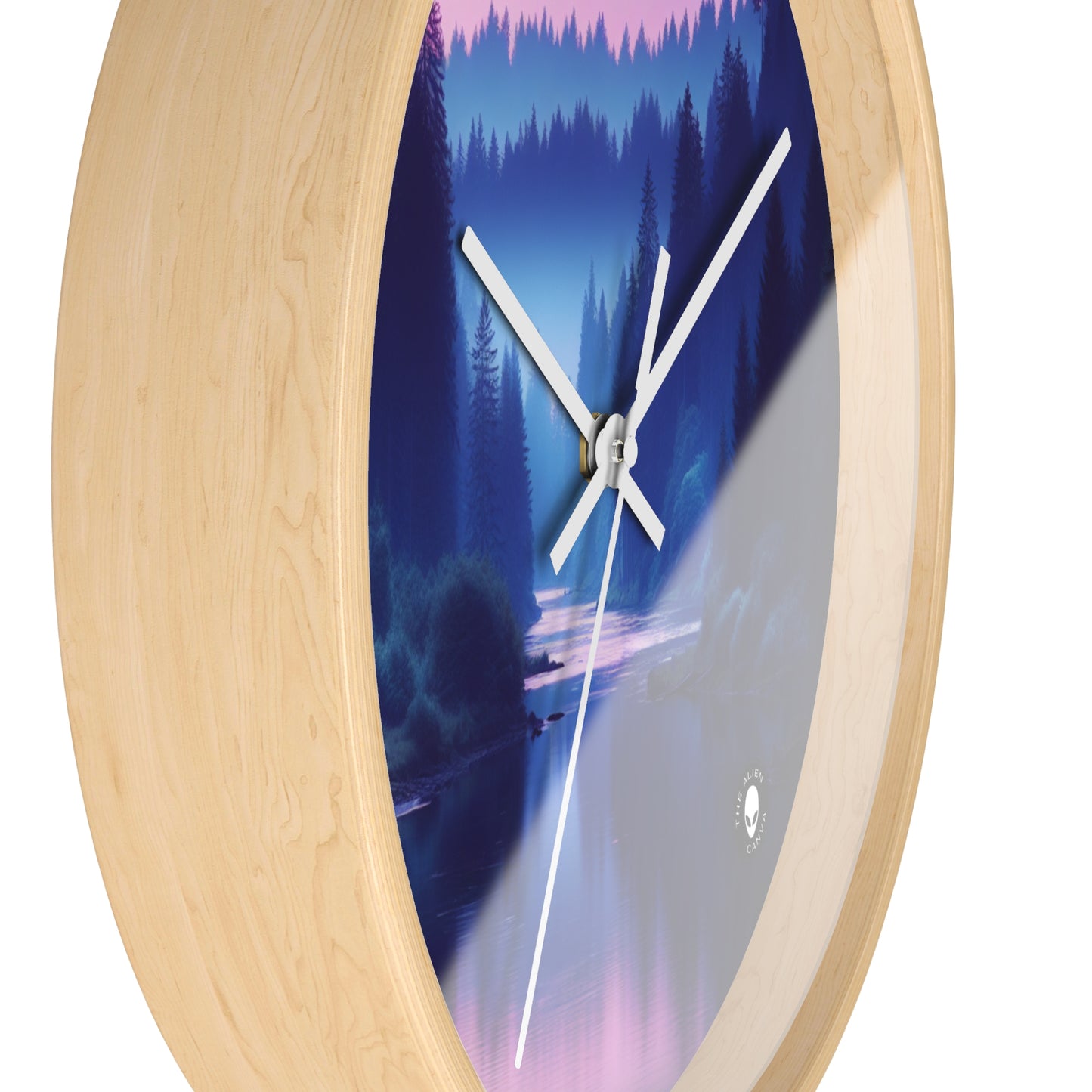 "Twilight Tranquility: Forest River Reflections" - The Alien Wall Clock