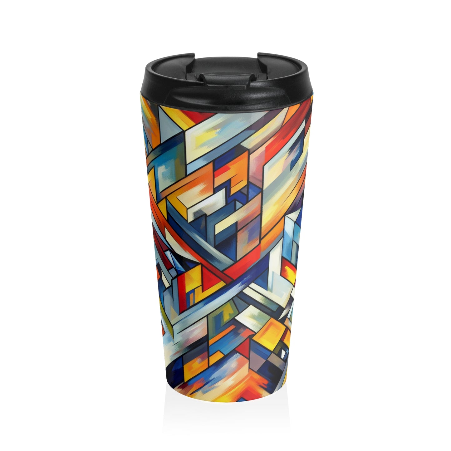 "Night Pulse: A Cubo-Futurist Cityscape" - The Alien Stainless Steel Travel Mug Cubo-Futurism