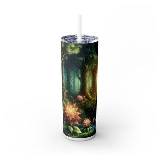 Bosque encantado: flores resplandecientes y seres místicos - Vaso delgado con pajita de 20 oz de Alien Maars®