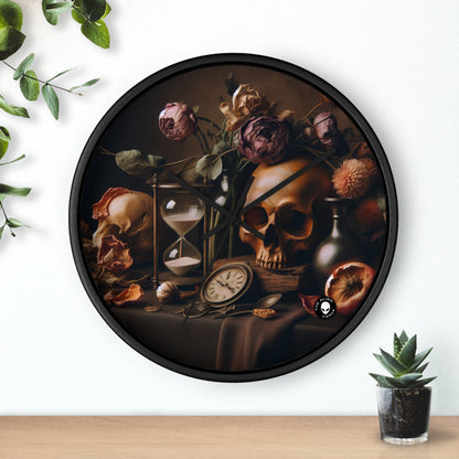 "Beauté éphémère : une peinture de Vanitas vibrante illustrant le passage du temps et la nature éphémère de la vie" - La peinture de Vanitas de l'horloge murale extraterrestre