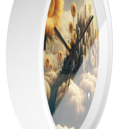 "Ethereal Sky: The City of Clouds and Sunflowers" - The Alien Wall Clock