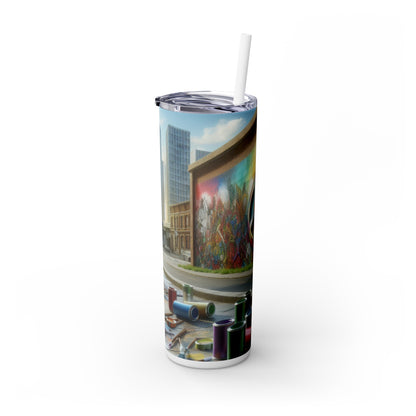 "Galactic Graffiti: A Cosmic Street Art Mural" - The Alien Maars® Skinny Tumbler avec paille 20oz Street Art