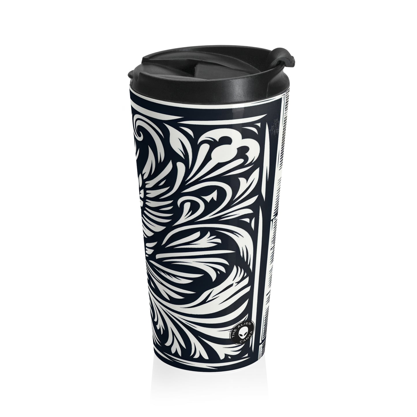 "Elements in Unison: A Woodcut Exploration" - The Alien Stainless Steel Travel Mug Woodcut Printing