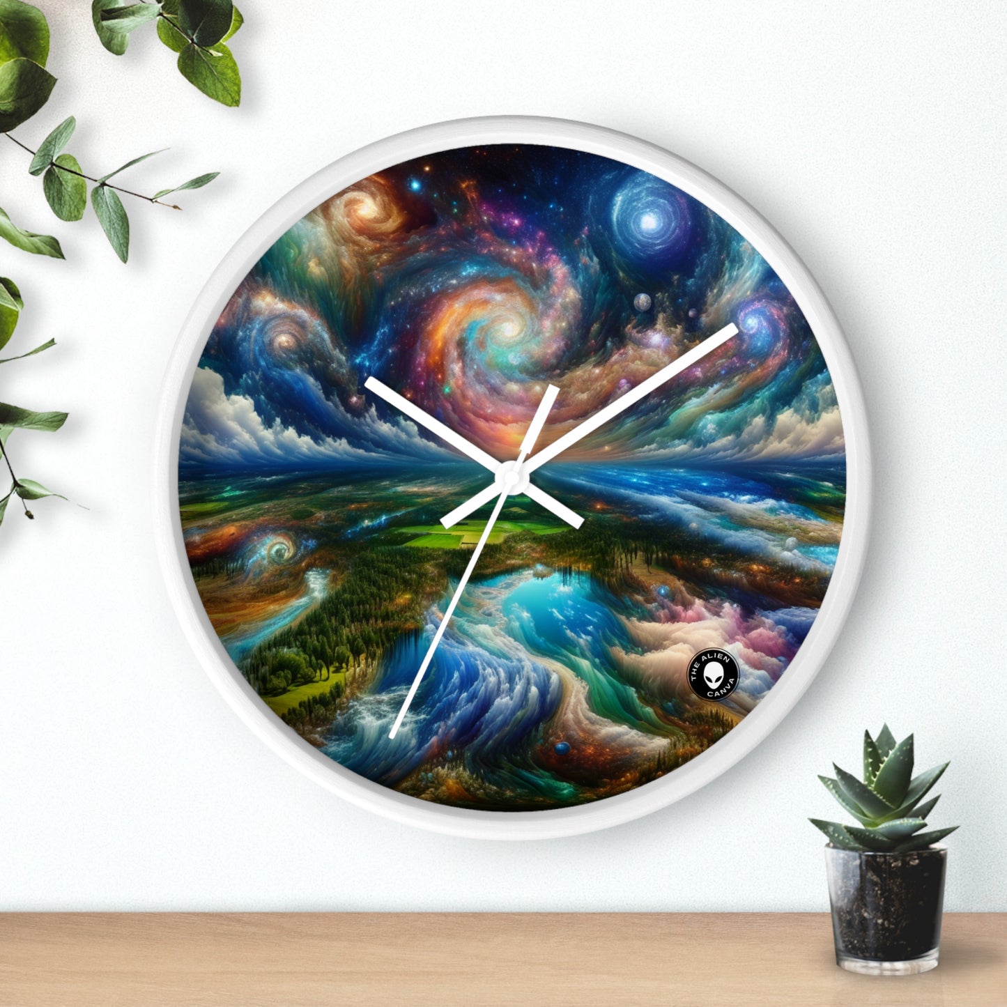 "Patchwork Galactique : Un Paysage Surréaliste" - L'Horloge Murale Alien