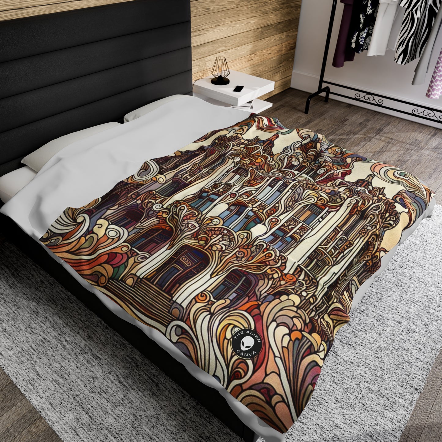 "Enchanted Seasons: Art Nouveau Forest Illustration" - The Alien Velveteen Plush Blanket Art Nouveau