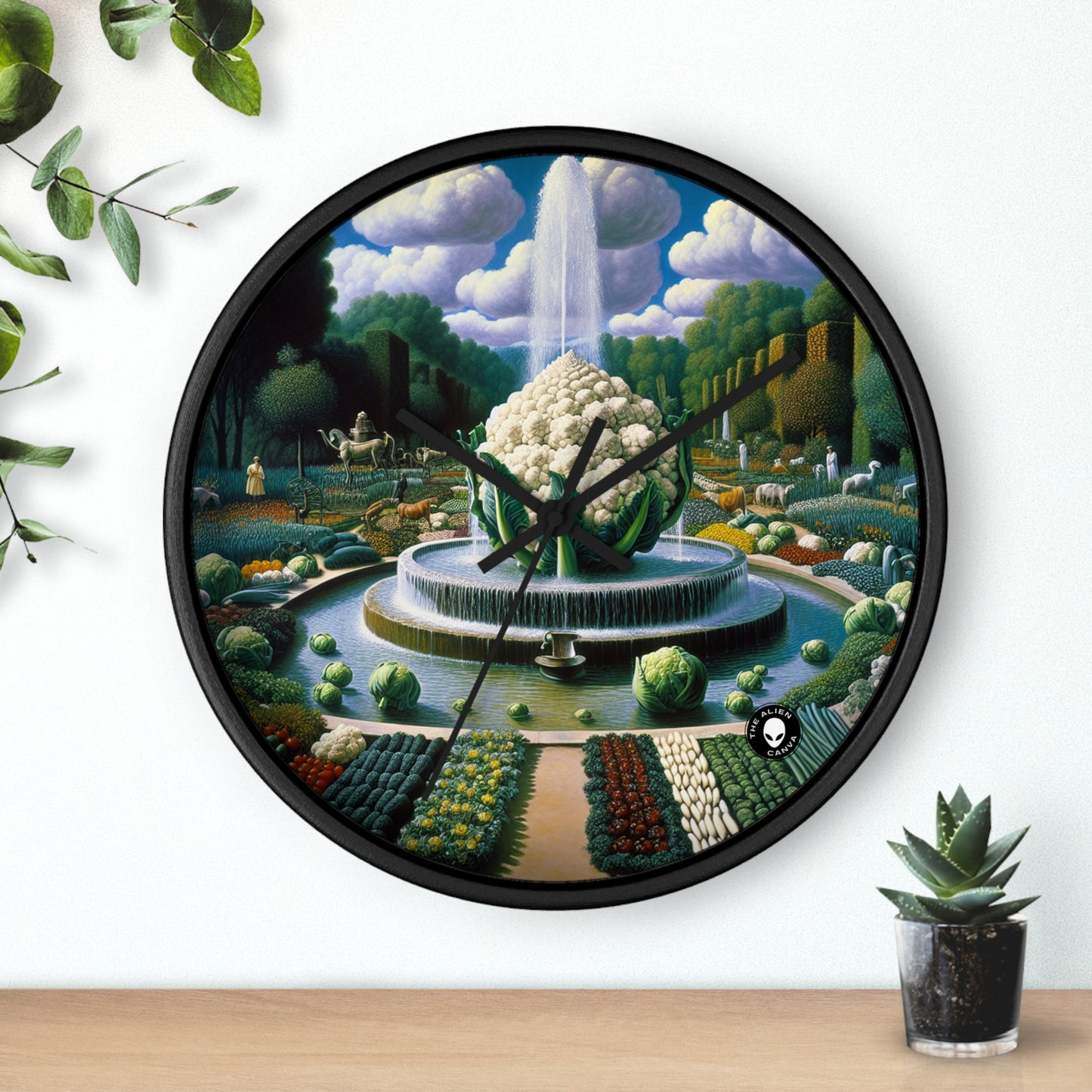 "The Vegetable Fountain: A Cauliflower Conglomerate" - The Alien Wall Clock Surrealism