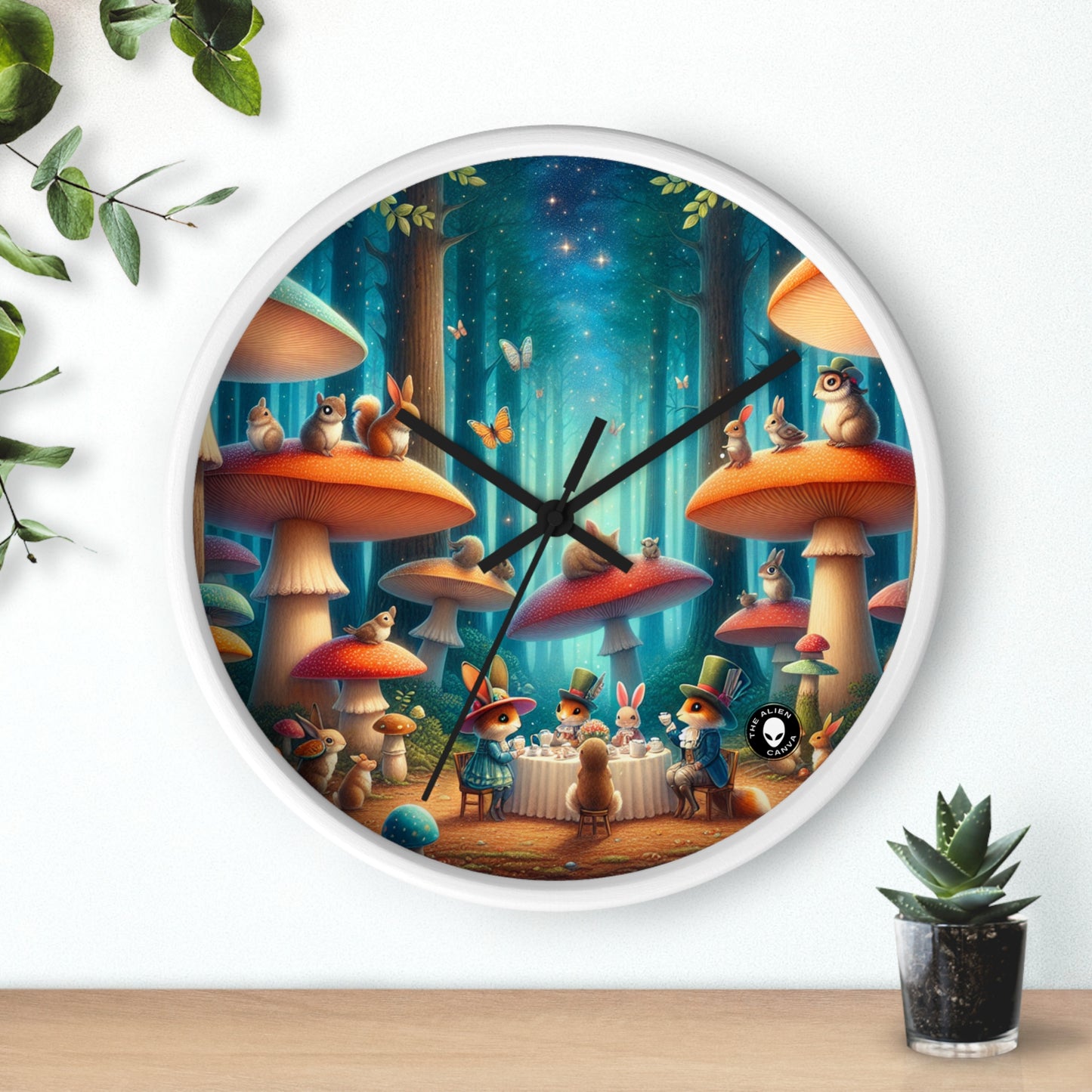 "Mushroom Wonderland: una fiesta de té mágica" - El reloj de pared alienígena