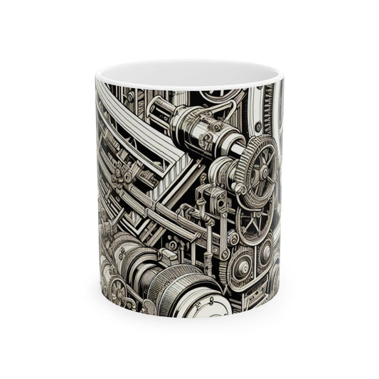 "Urban Precision: Ciudad moderna al atardecer" - Taza de cerámica Alien 11oz Precisionism