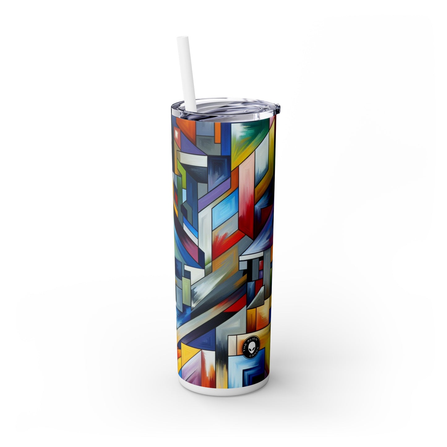 « City Pulse : Un voyage géométrique nocturne vibrant » - The Alien Maars® Skinny Tumbler avec paille 20oz Hard-edge Painting