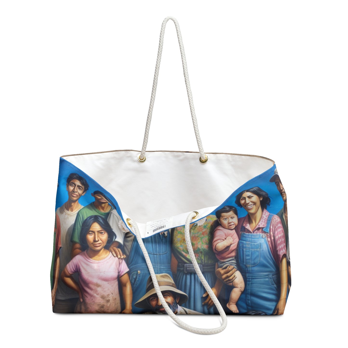 "Reaping Hope: A Migrant Family in the Garden" - The Alien Weekender Bag Social Realism Style