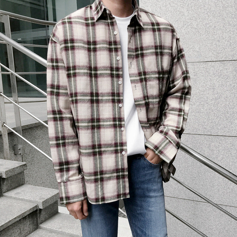 Men's autumn long sleeve plaid shirt