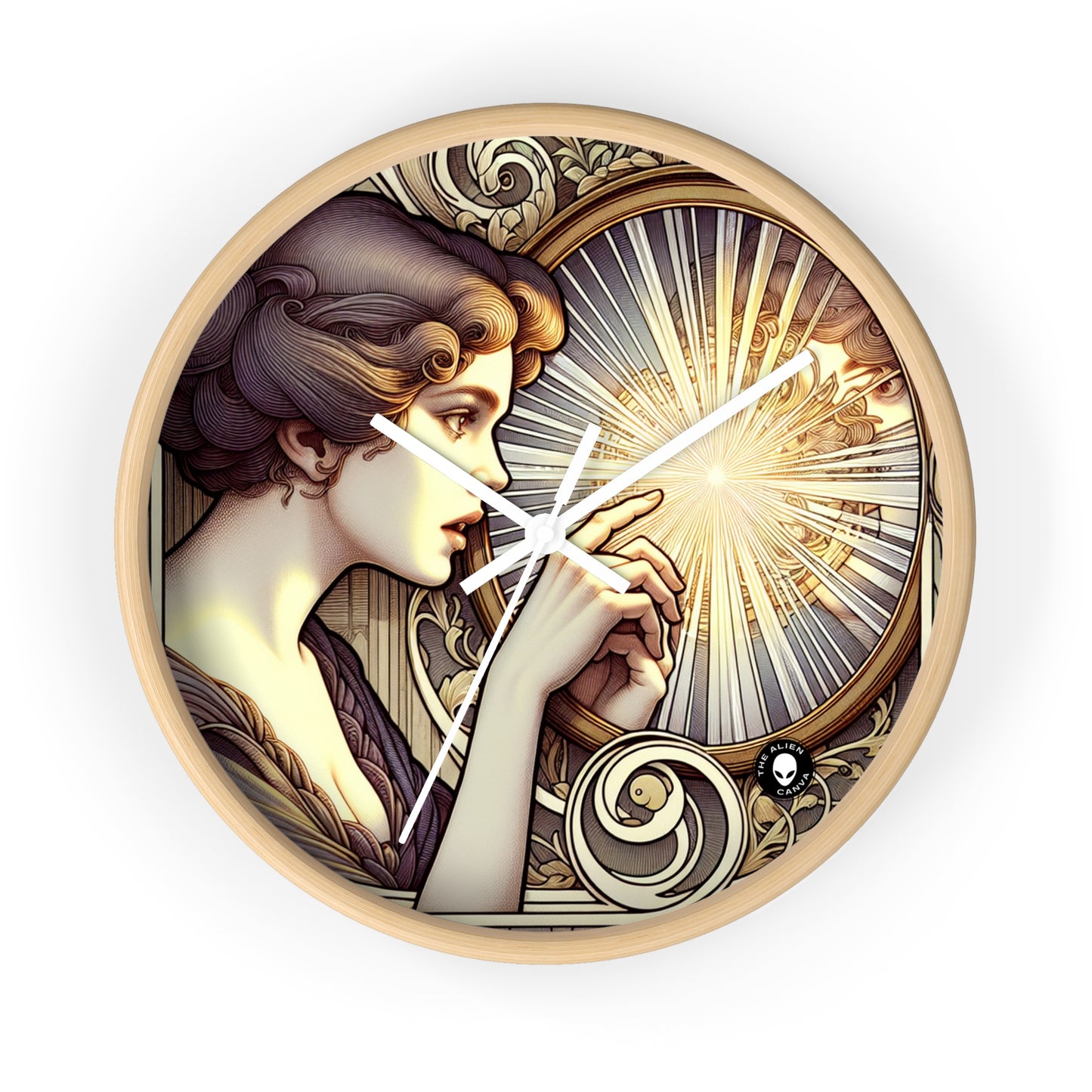 "Reflection of Beauty" - The Alien Wall Clock Art Nouveau