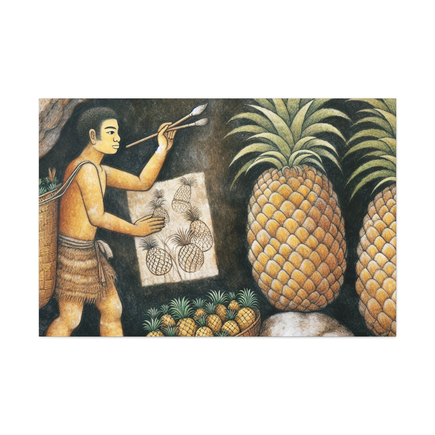 "Récolte d'ananas" - Le style de peinture rupestre Alien Canva