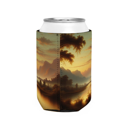 "Misty Morning: Serene Tonalism on a Tranquil Lake" - The Alien Can Cooler Sleeve Tonalism