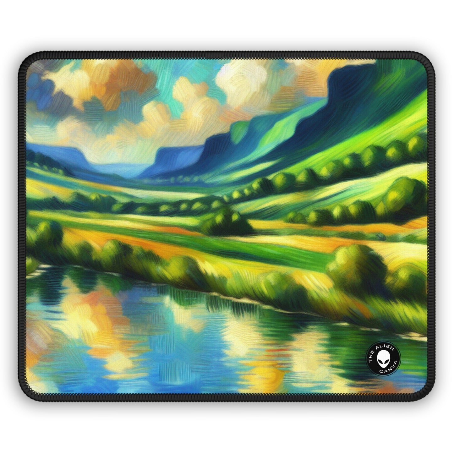 "Sérénité au coucher du soleil : une prairie impressionniste" - Le tapis de souris Alien Gaming Impressionnisme