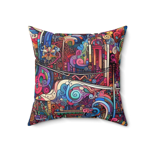 "Unity in Diversity: A Graffiti Mural of the Animal Kingdom"- The Alien Spun Polyester Square Pillow Graffiti Art