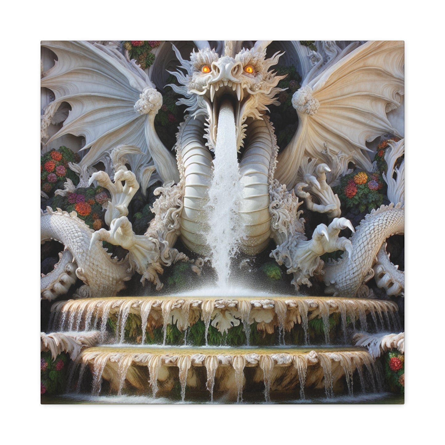 "Fiery Dragon Fountain: Heaven's Cascade" - The Alien Canva Rococo Style