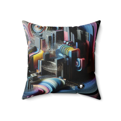 "Neon Nights: A Futuristic Urban Dream"- The Alien Spun Polyester Square Pillow Digital Art