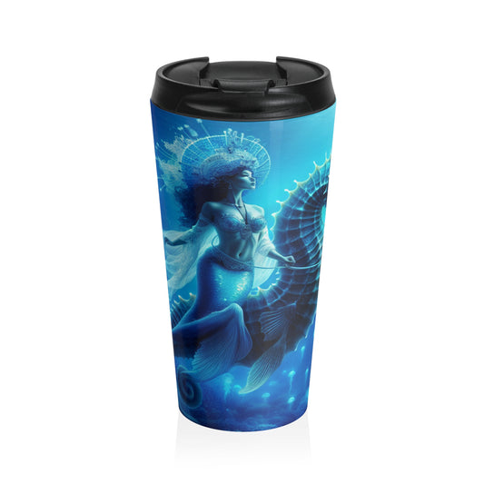 "Magia de sirena: viaje con el caballito de mar gigante" - Taza de viaje de acero inoxidable The Alien