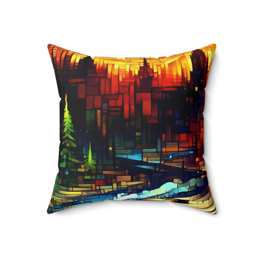 "A World Beyond: An Epic Fantasy Game Landscape"- The Alien Spun Polyester Square Pillow Video Game Art