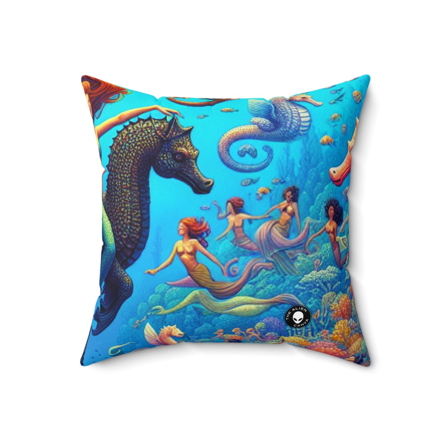 "Seahorse Serenade: A Magical Underwater Journey"- The Alien Spun Polyester Square Pillow