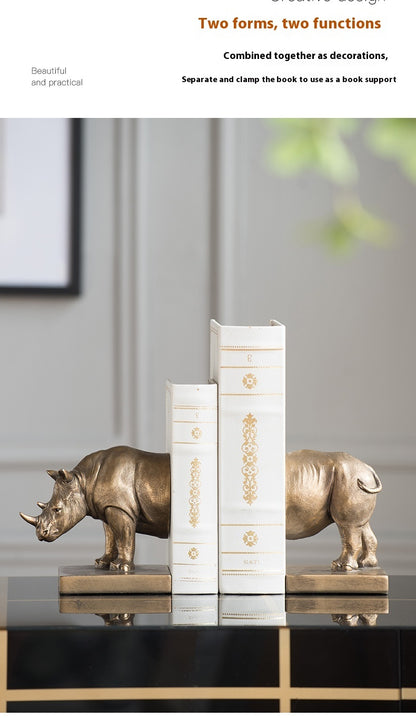 Ornements de rhinocéros, serre-livre en forme d'animal, décoration américaine faite à la main, bout de livre en résine, artisanat