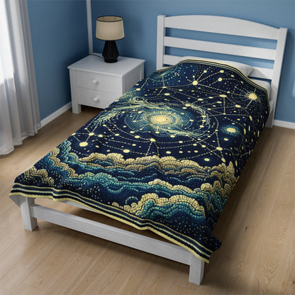 "Dotting the Heavens" - The Alien Velveteen Plush Blanket Pointillism Style