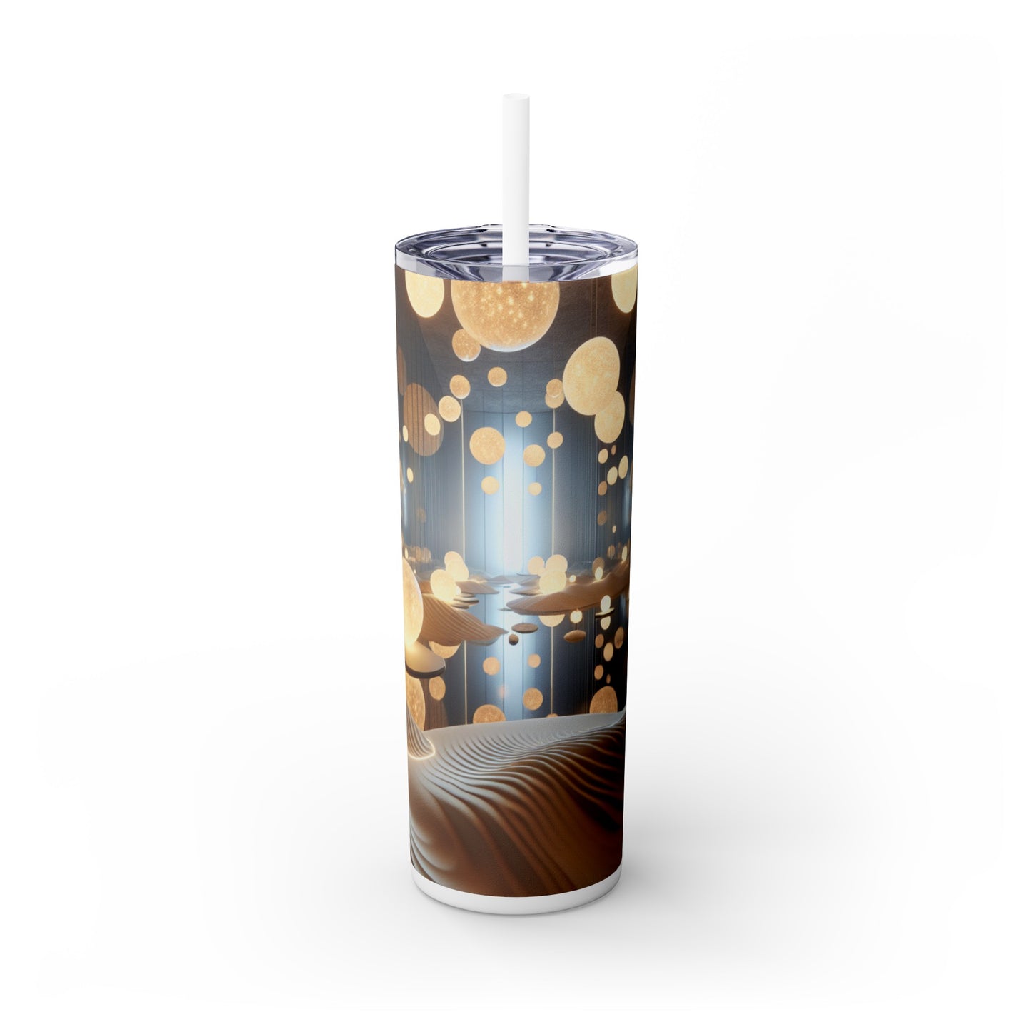 "Réflexions temporelles : une installation artistique interactive sur le temps et la mémoire" - The Alien Maars® Skinny Tumbler with Straw 20oz Installation Art