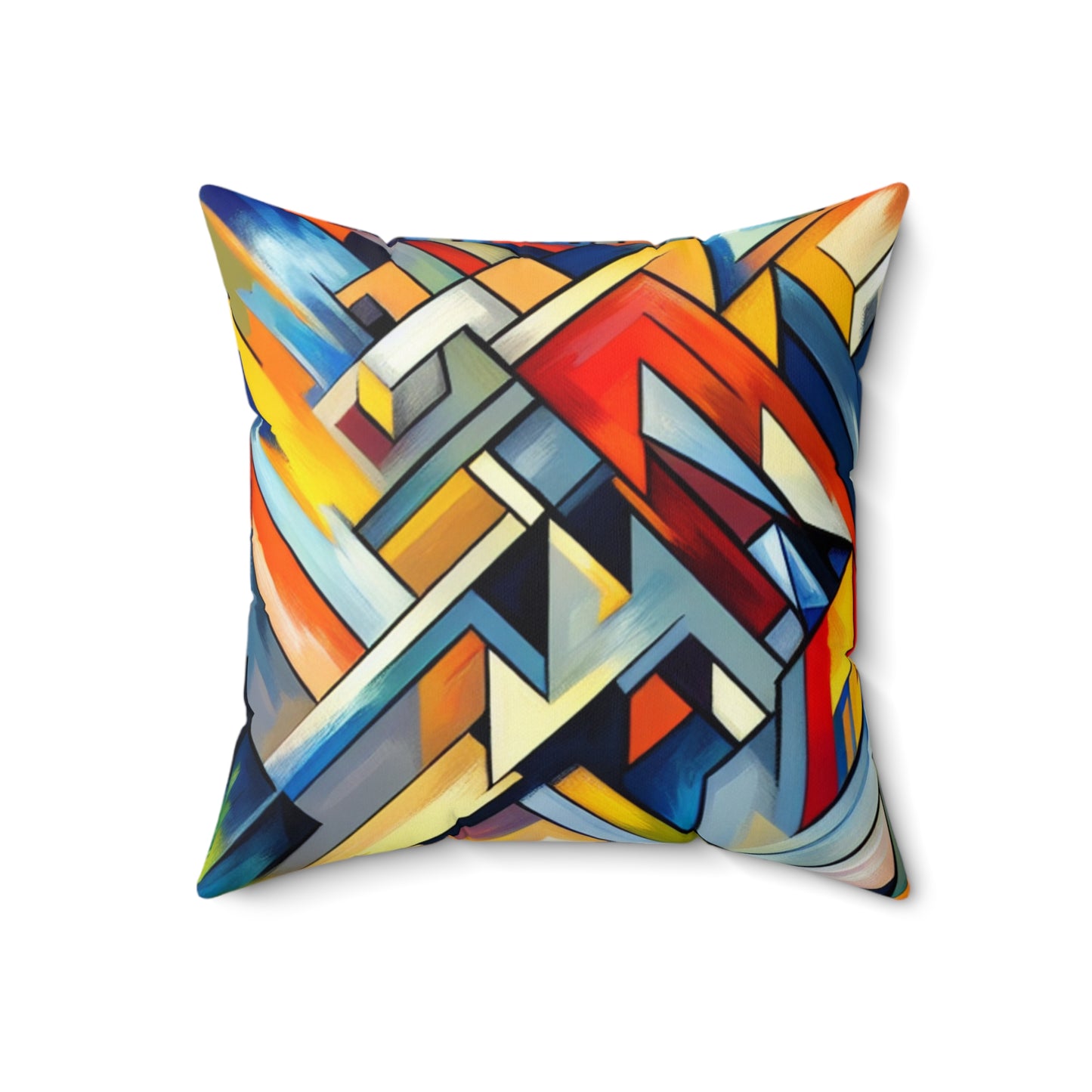 "Night Pulse: A Cubo-Futurist Cityscape"- The Alien Spun Polyester Square Pillow Cubo-Futurism